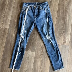 7 For All Mankind Ripped Blue Skinny Jeans